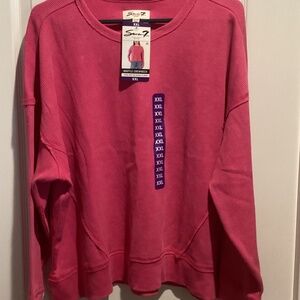 NWT Women’s Seven7 LS Vibrant Pink Waffle Crewneck Top - Size XXL